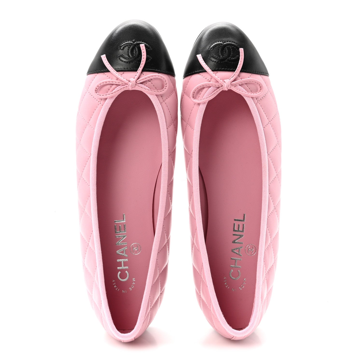 Chanel Lambskin Quilted CC Cap Toe Ballerina Flats 39.5 Pink Black 2 of 10