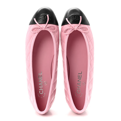 Chanel Lambskin Quilted CC Cap Toe Ballerina Flats 39.5 Pink Black 2 of 10