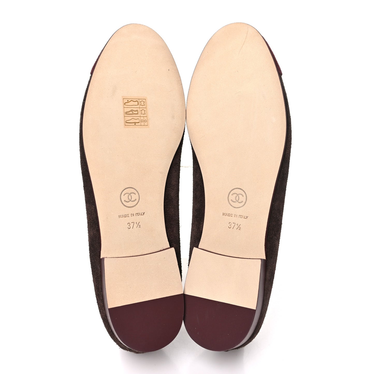 Suede Calfskin Cap Toe CC Ballerina Flats 37.5 Dark Brown Burgundy