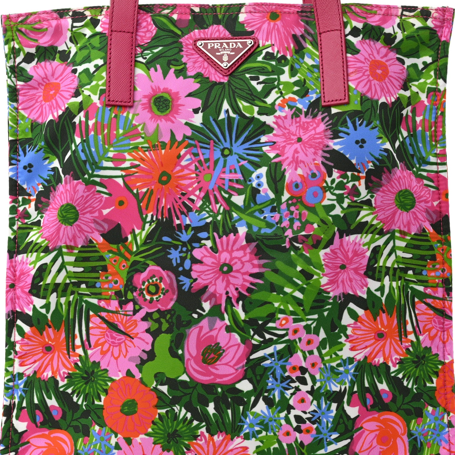 Prada Tessuto Nylon Floral Print Tote Pink 7 of 9
