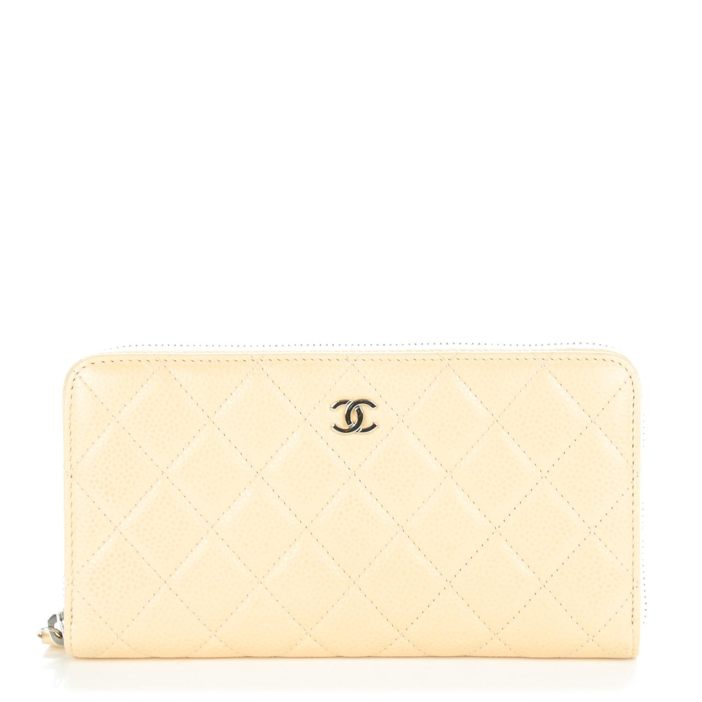 Caviar Quilted Large Gusset Zip Around Wallet Beige Clair