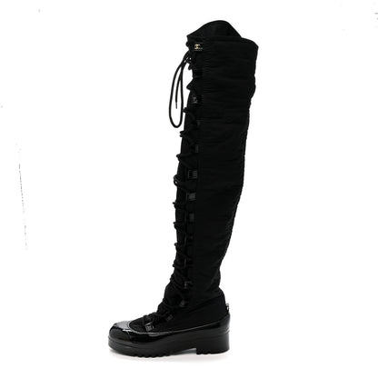 Chanel Nylon Rubber CC Lace Up Thigh High Boots 40 Black 1 of 6