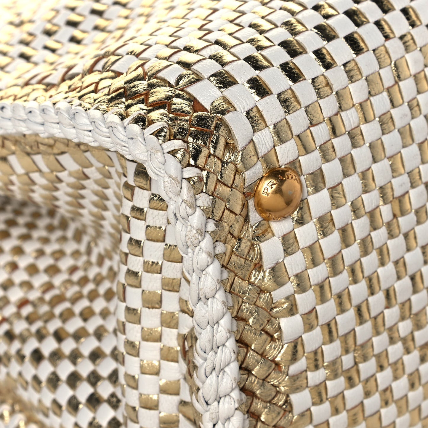 Goatskin Woven Small Tote White Gold