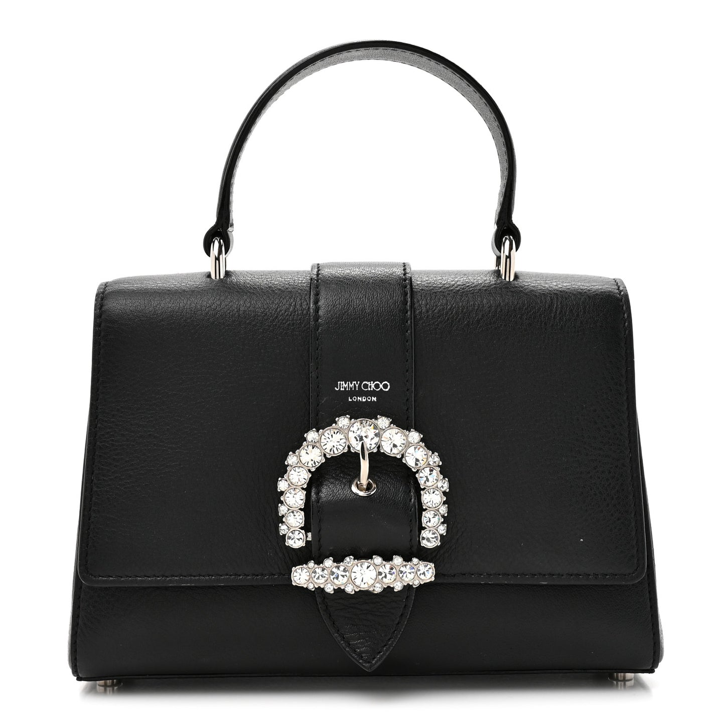 Calfskin Crystal Small Cheri Top Handle Bag Black