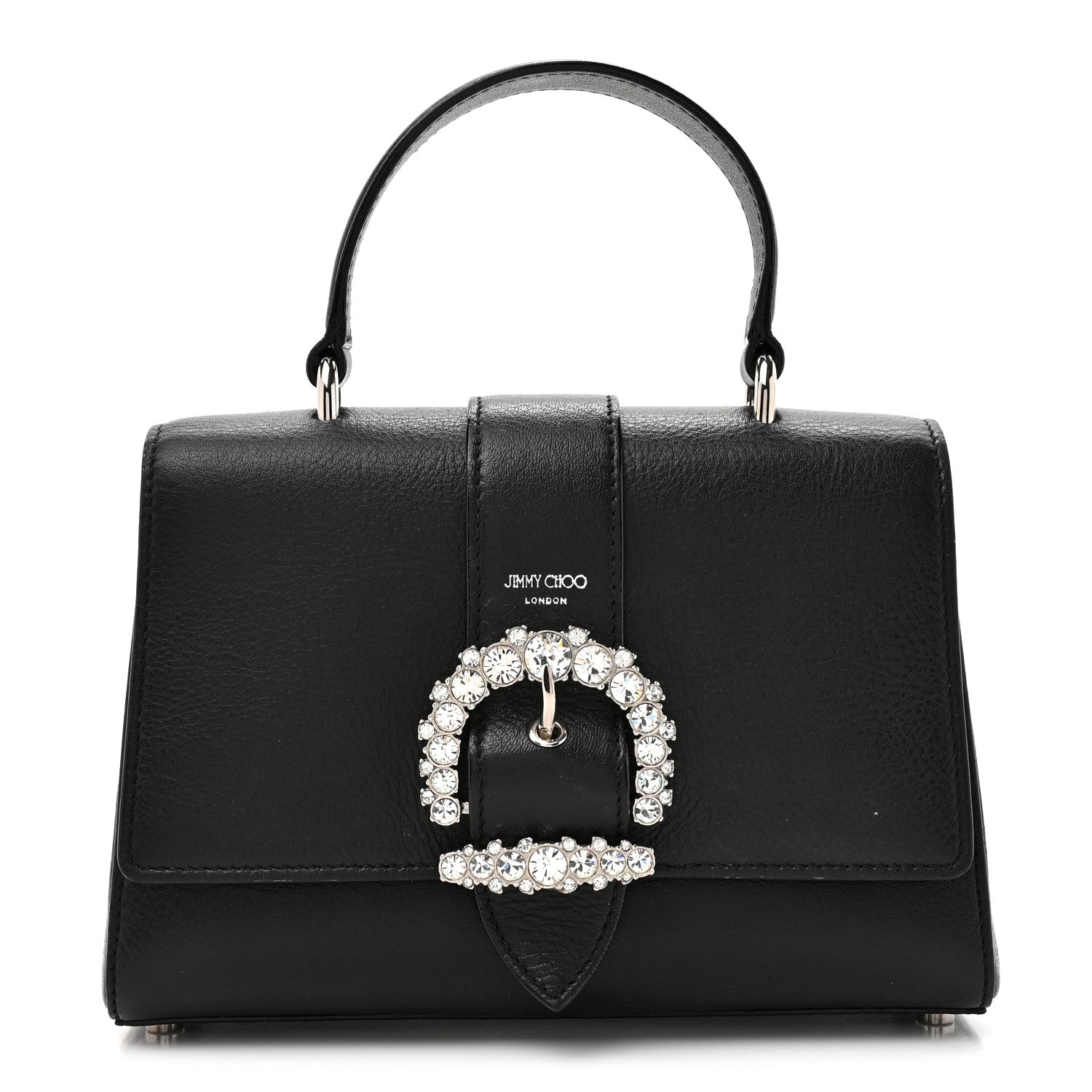Jimmy Choo Calfskin Crystal Small Cheri Top Handle Bag Black 1 of 13
