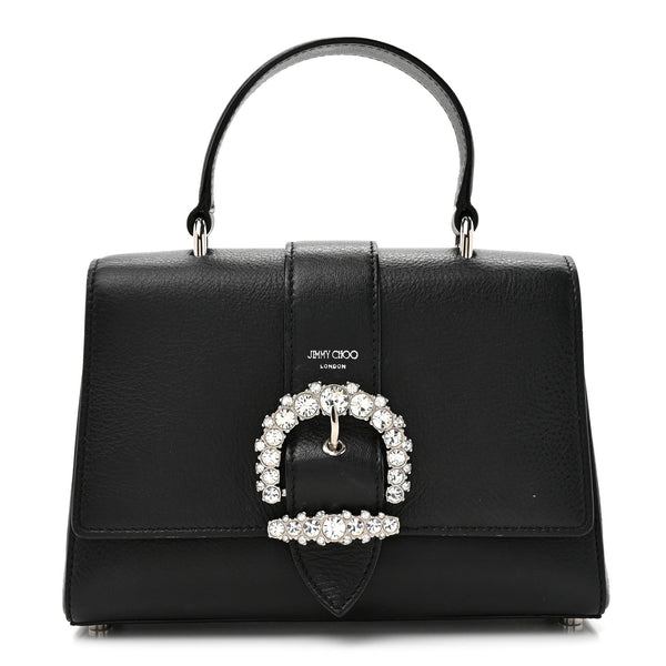 Jimmy Choo Calfskin Crystal Small Cheri Top Handle Bag Black