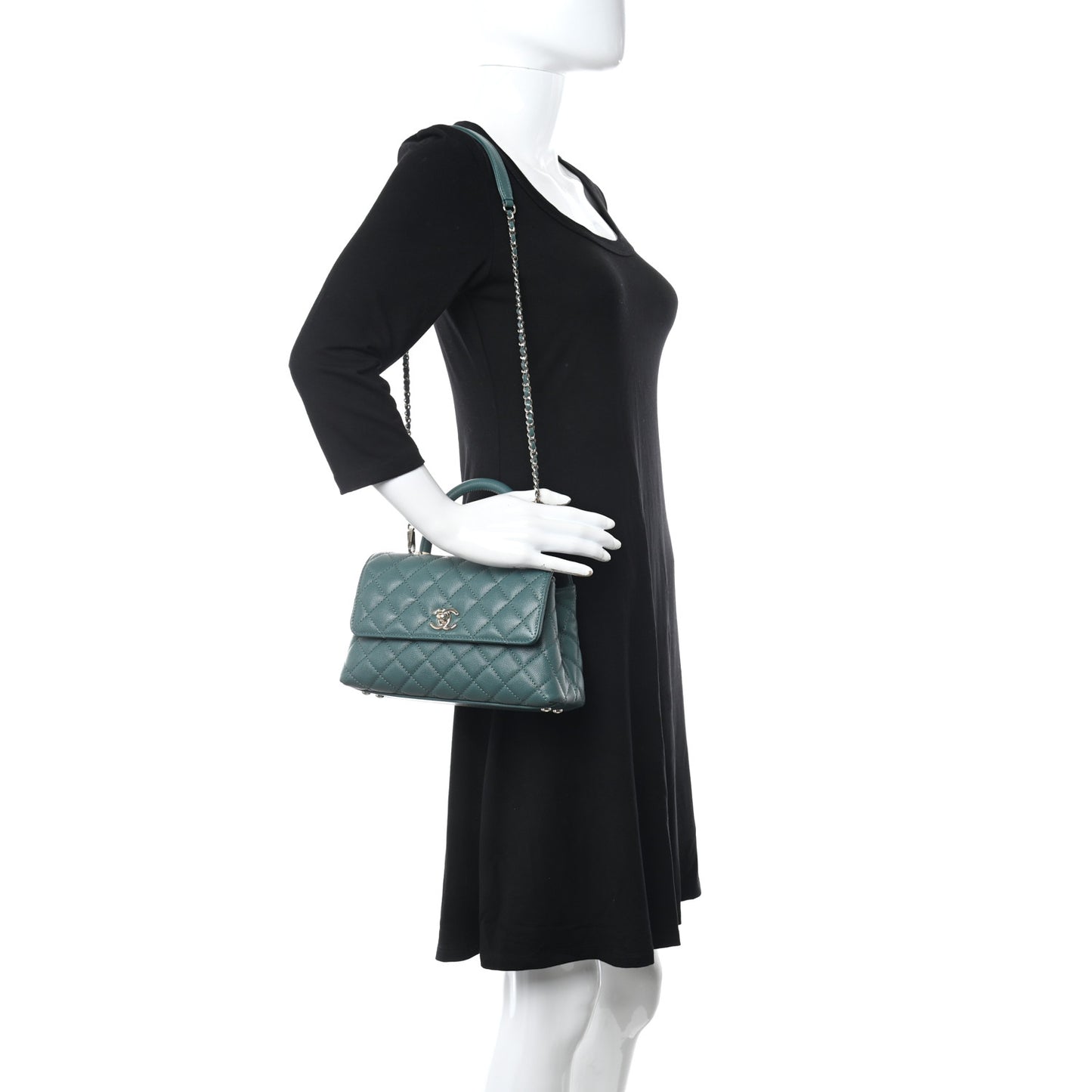 Caviar Quilted Mini Coco Handle Flap Green