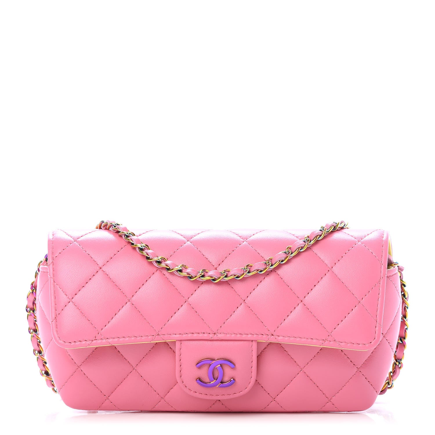 Chanel Lambskin Quilted Glasses Case With Chain Pink Yellow 1 of 11