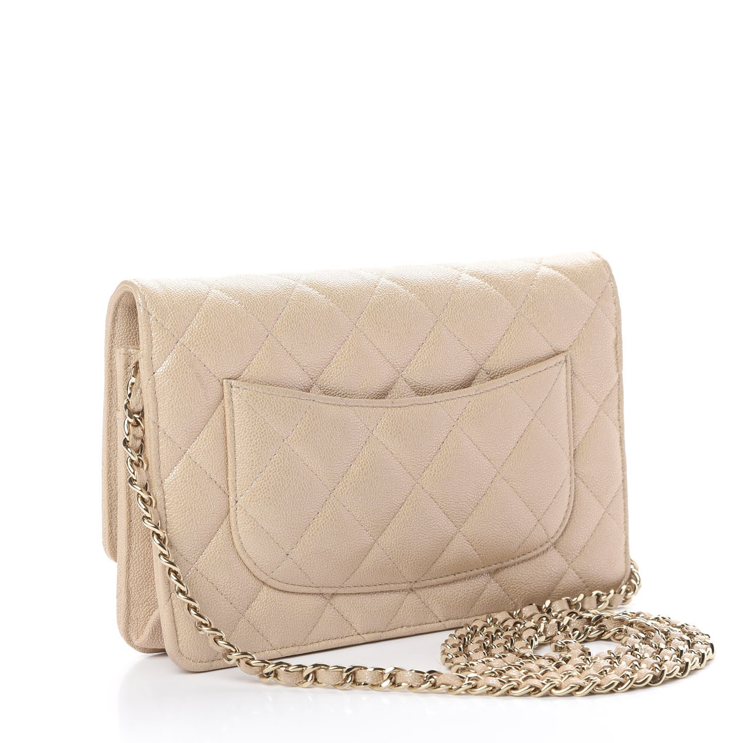 Chanel Iridescent Caviar Quilted Wallet On Chain WOC Beige 2 of 13