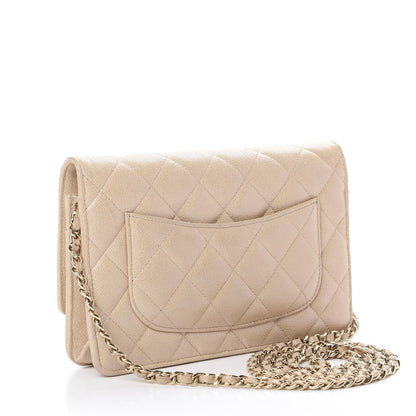 Chanel Iridescent Caviar Quilted Wallet On Chain WOC Beige 2 of 13