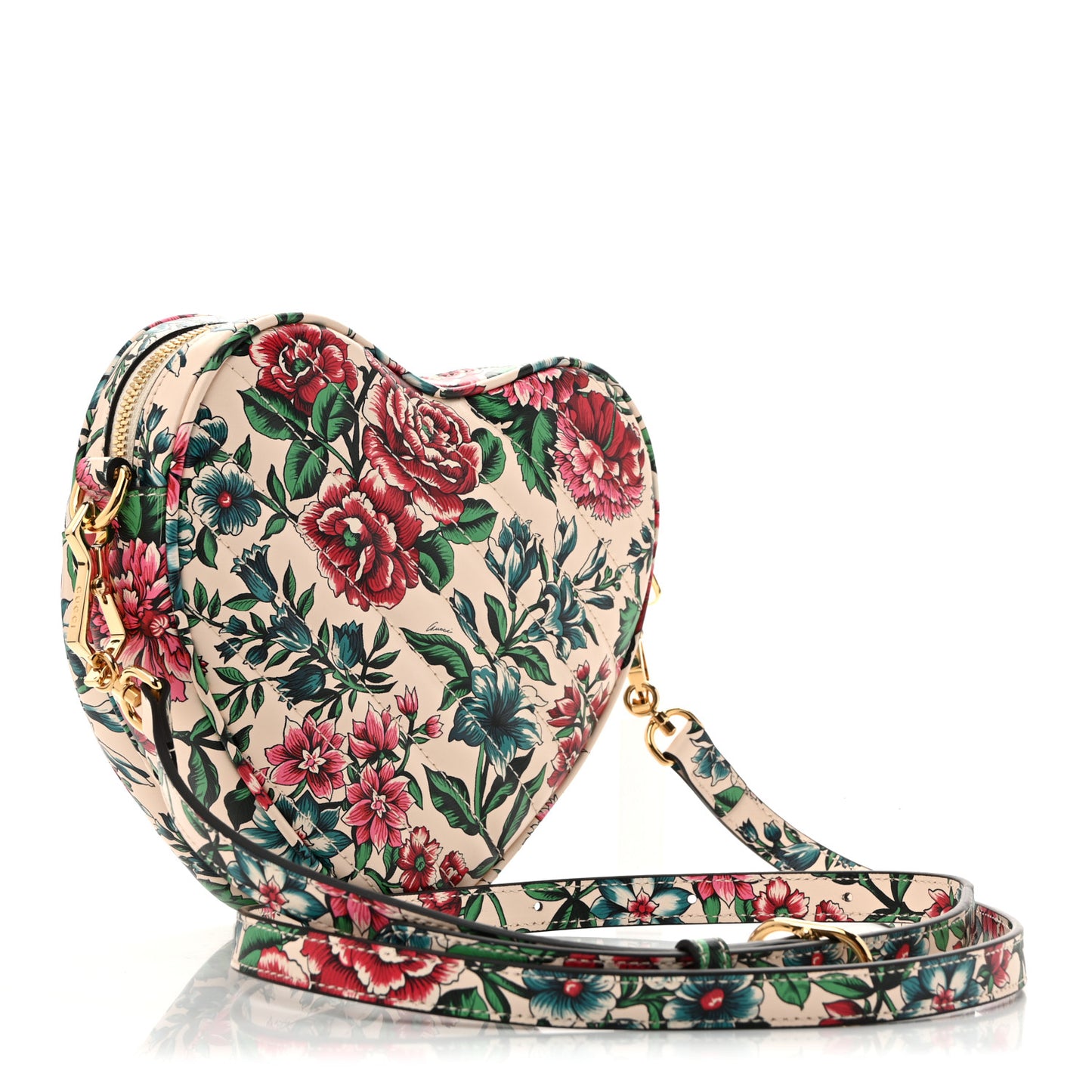 Calfskin Brit Roses Print Matelasse Diagonal Mini Interlocking G Heart Shoulder Bag Multicolor