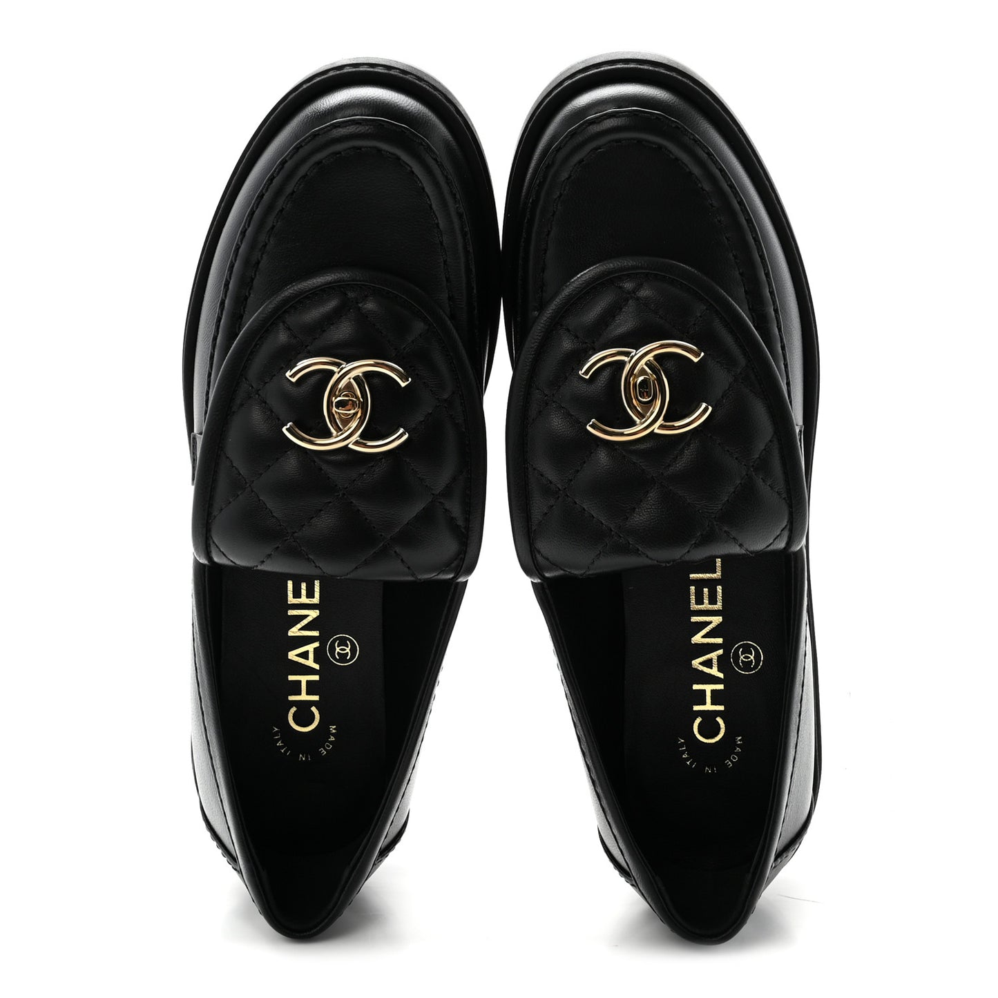 Lambskin Quilted CC Turnlock Loafers 36 Black