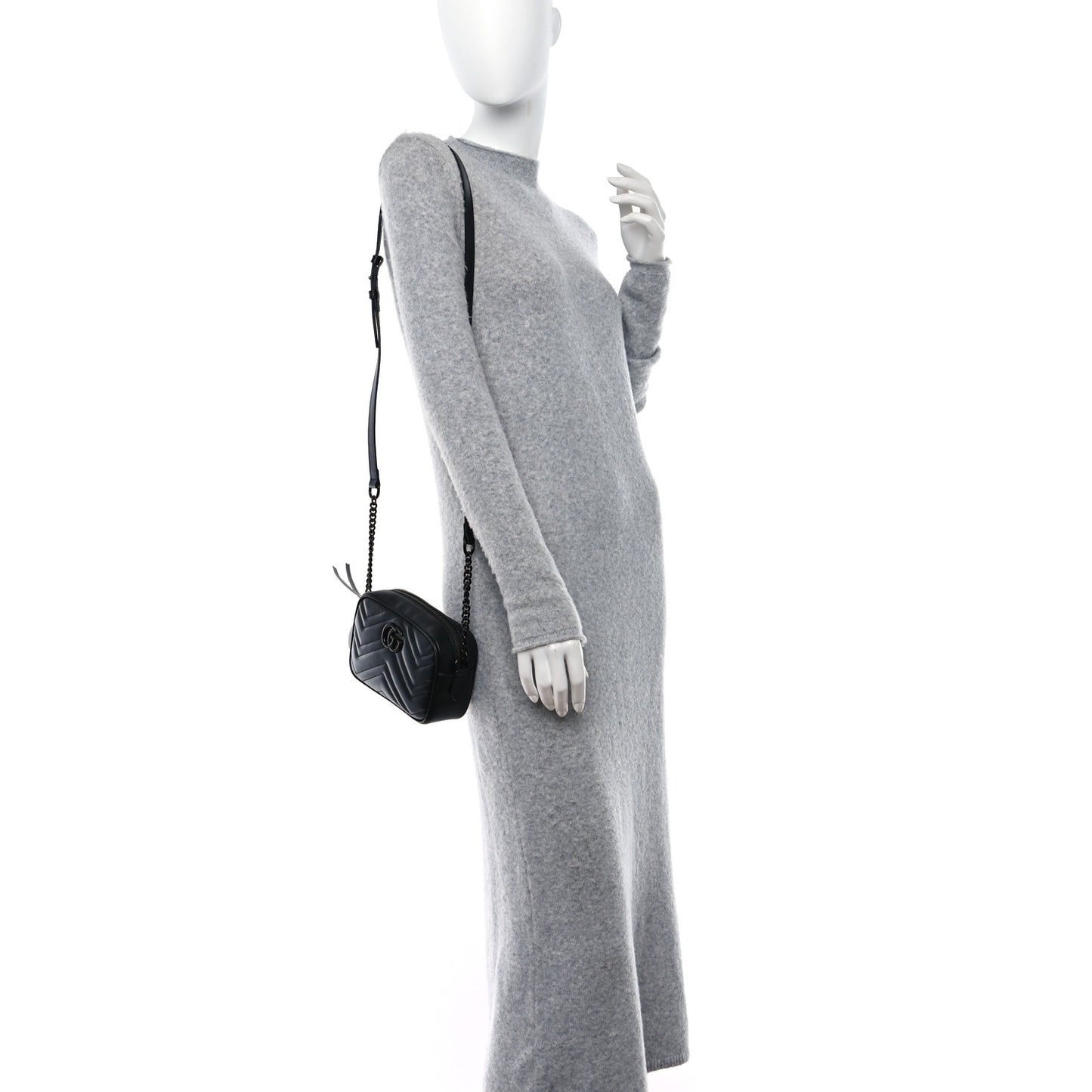 Calfskin Matelasse Monochrome Mini GG Marmont Chain Shoulder Bag Black