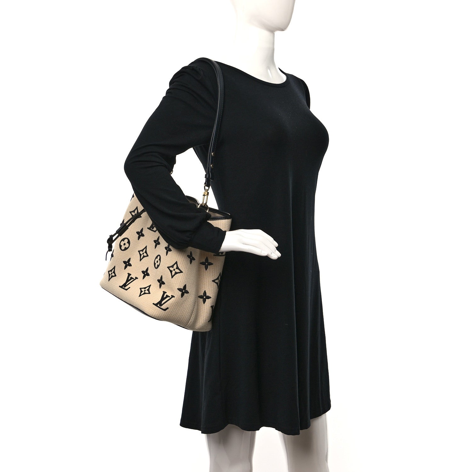 Louis Vuitton Cotton Monogram Embroidered Neonoe MM Beige Black 2 of 10