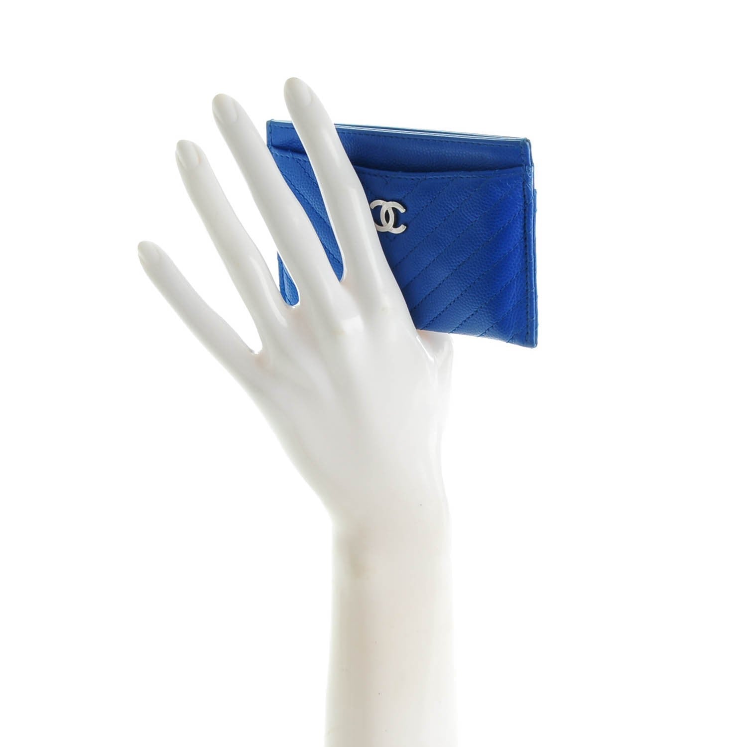 Chanel Caviar Chevron Quilted Card Holder Blue 2 of 7