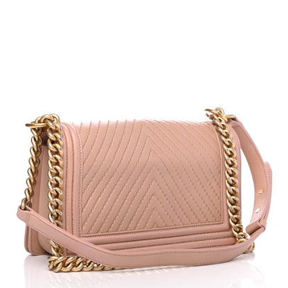 Chanel Lambskin Chevron Chain Stitched Medium Boy Flap Beige 2 of 4
