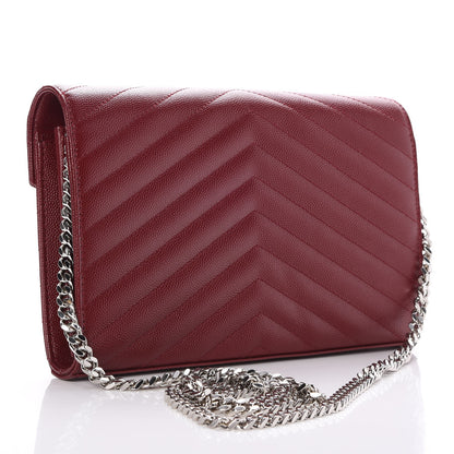 Saint Laurent Grain De Poudre Matelasse Chevron Monogram Chain Wallet Palissandre 3 of 6