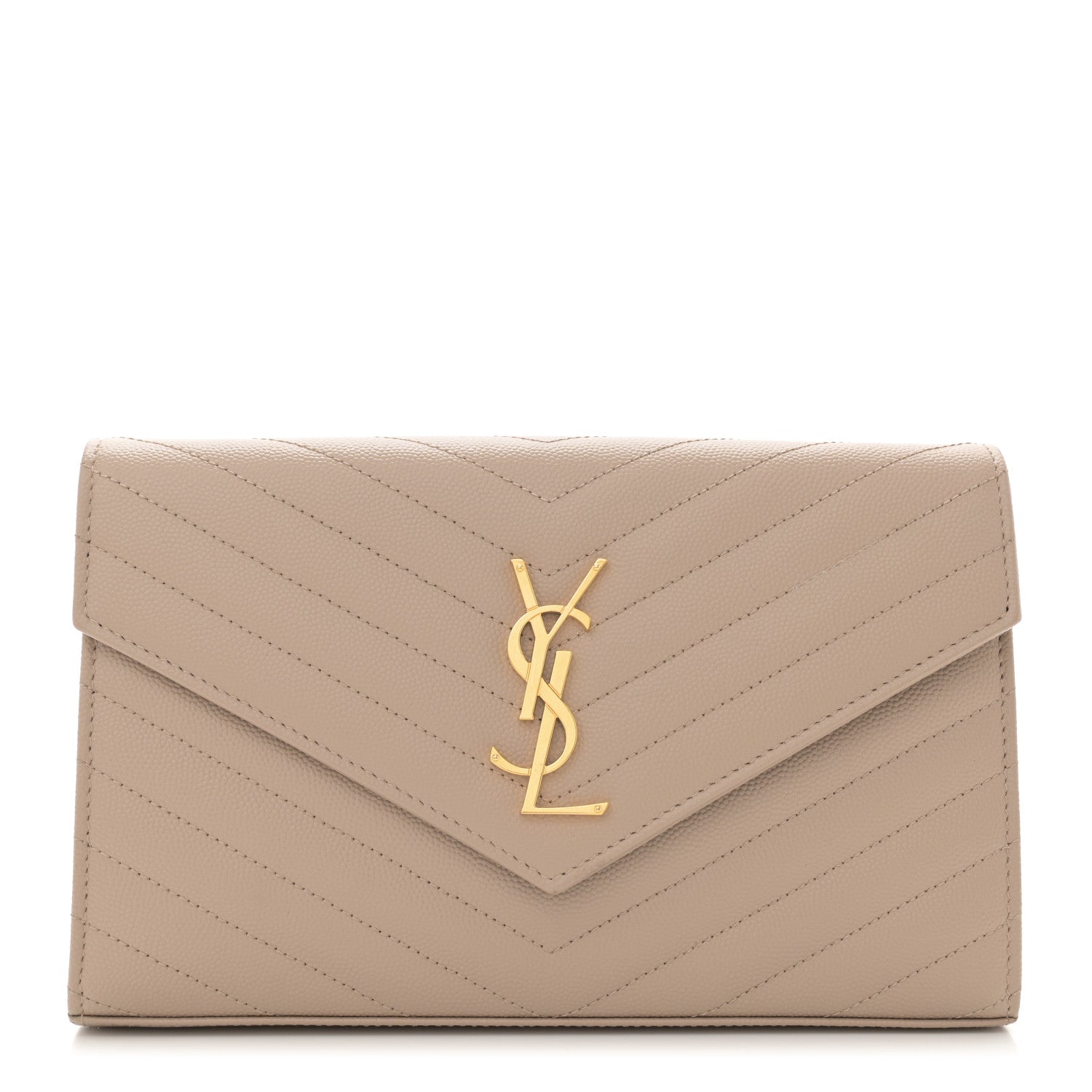 Saint Laurent Grain De Poudre Matelasse Chevron Monogram Chain Wallet Nude Powder 1 of 12