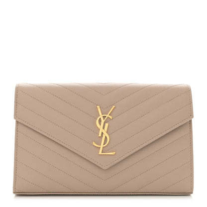 Saint Laurent Grain De Poudre Matelasse Chevron Monogram Chain Wallet Nude Powder 1 of 12
