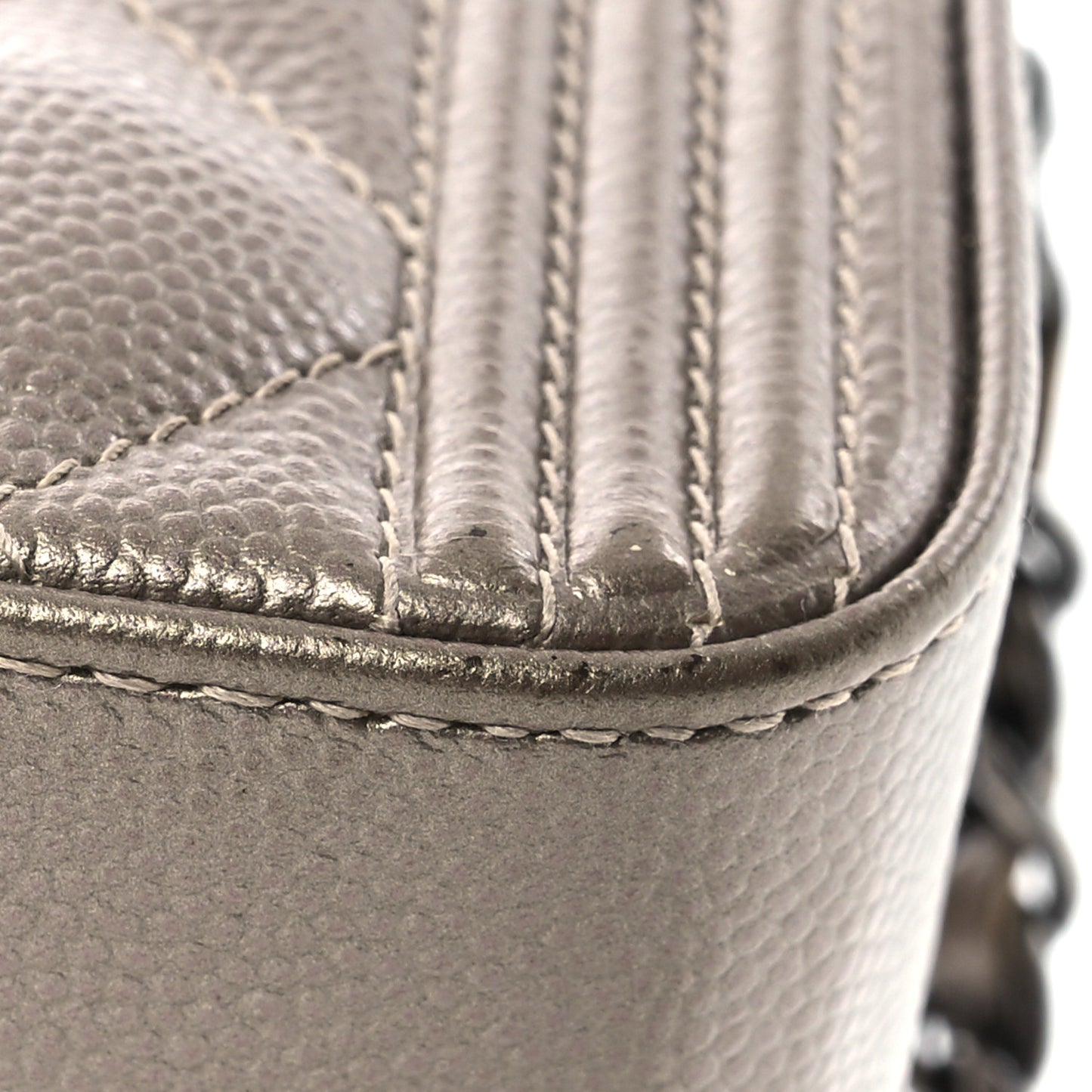 Metallic Caviar Quilted Small Boy Clutch With Chain Copper