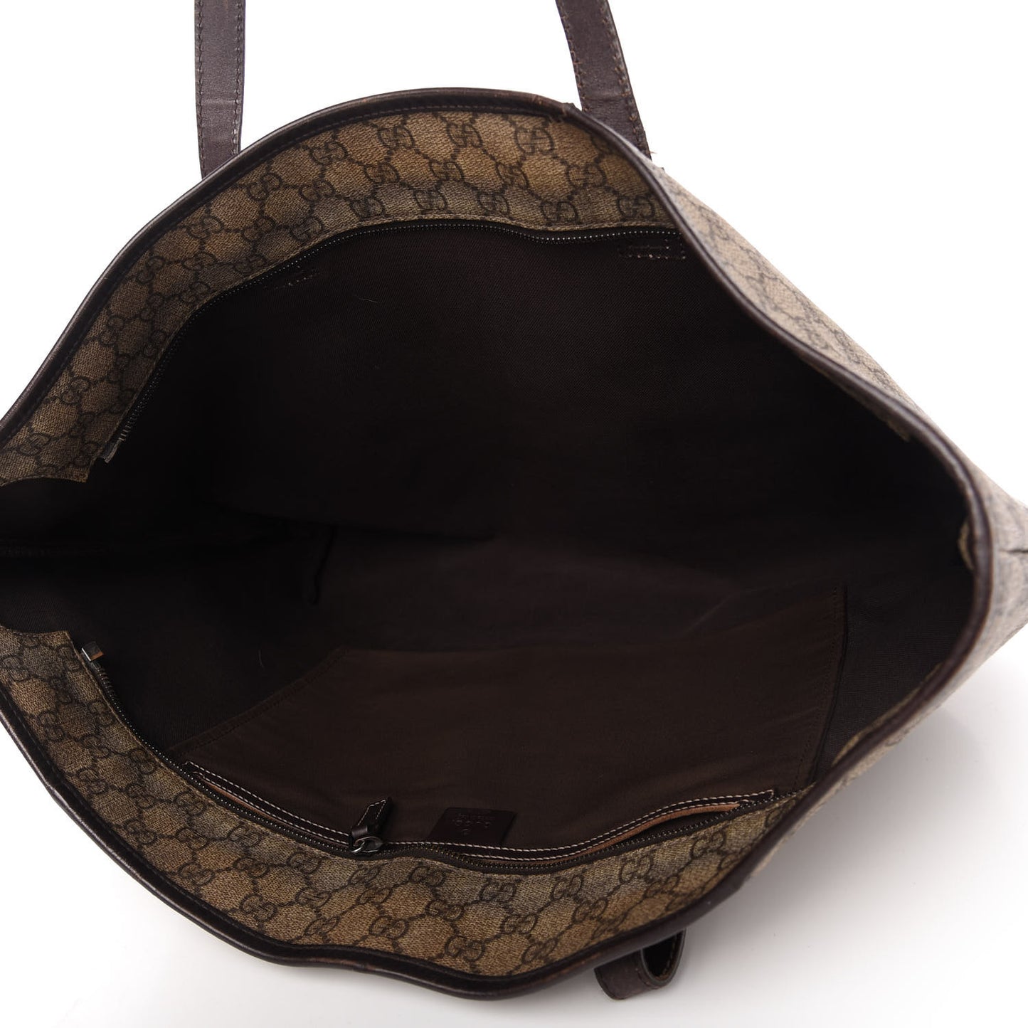 GG Supreme Monogram Large Zippered Shopping Tote Brown