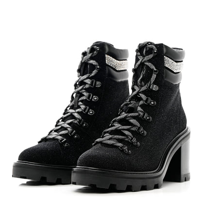 Jimmy Choo Suede Glitter Crystal Embellished Womens Eshe 65 Hiking Boots 38 Black 3 of 10