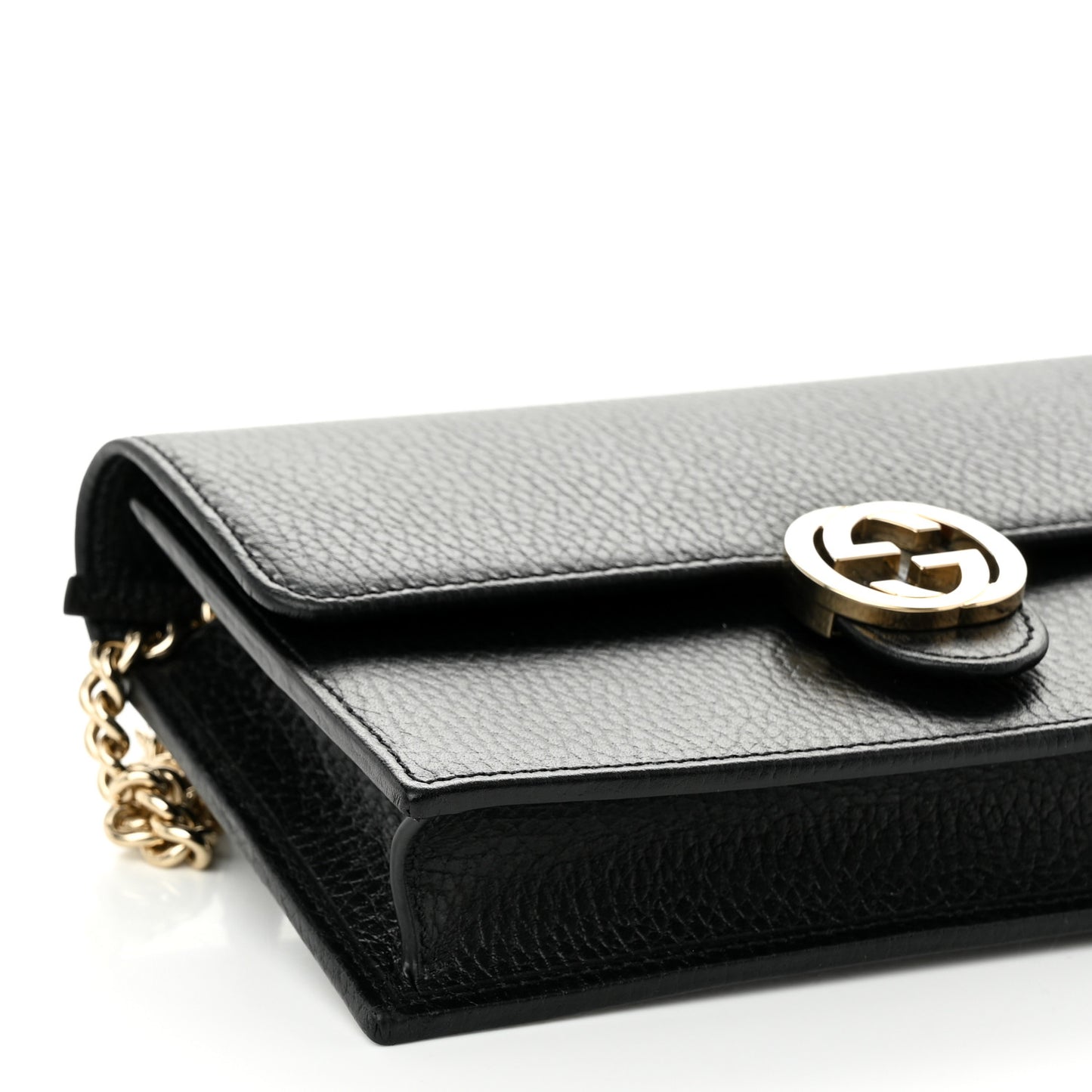 Dollar Calfskin Interlocking G Chain Wallet Black