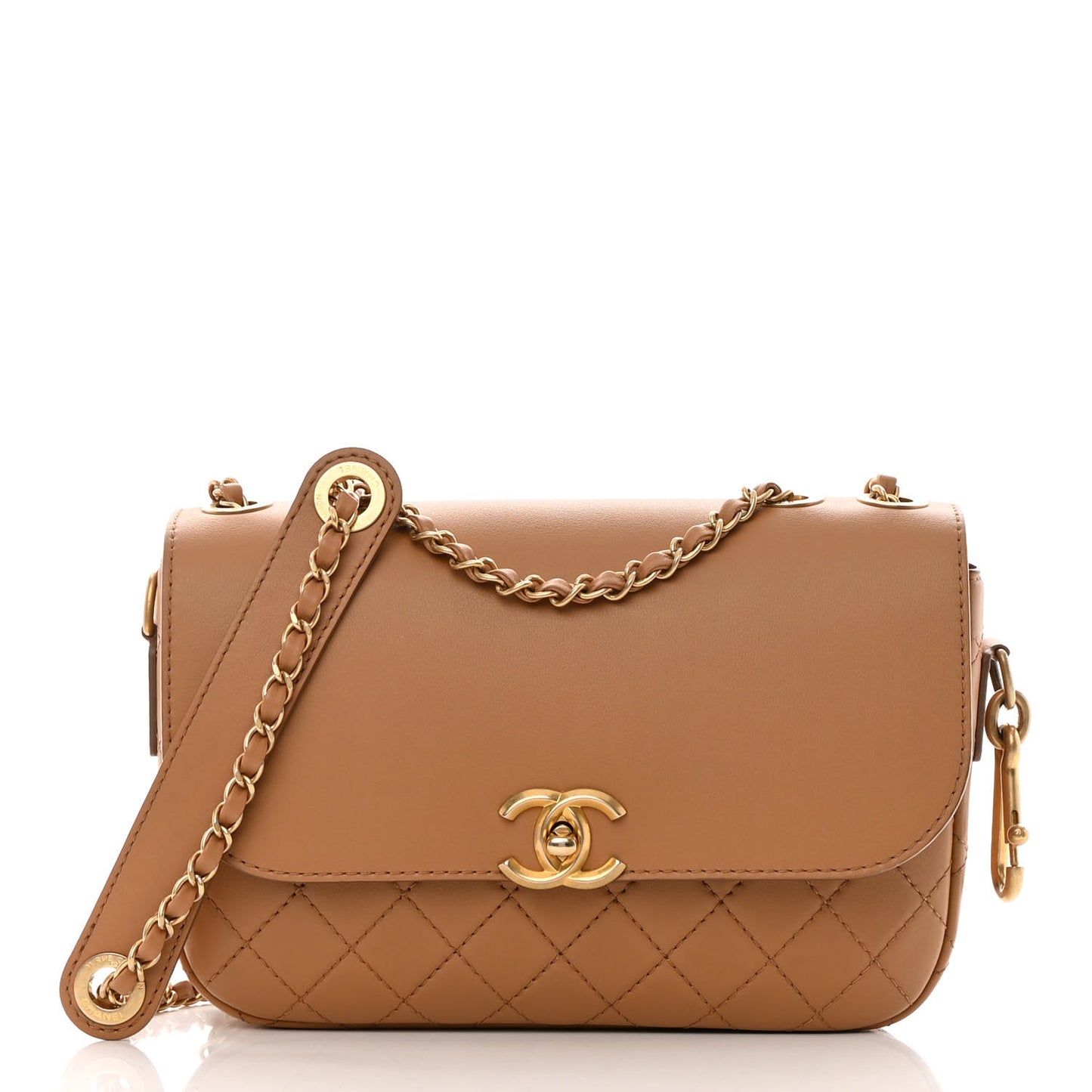 Calfskin Quilted Multi Pouching Flap And Coin Purse Beige
