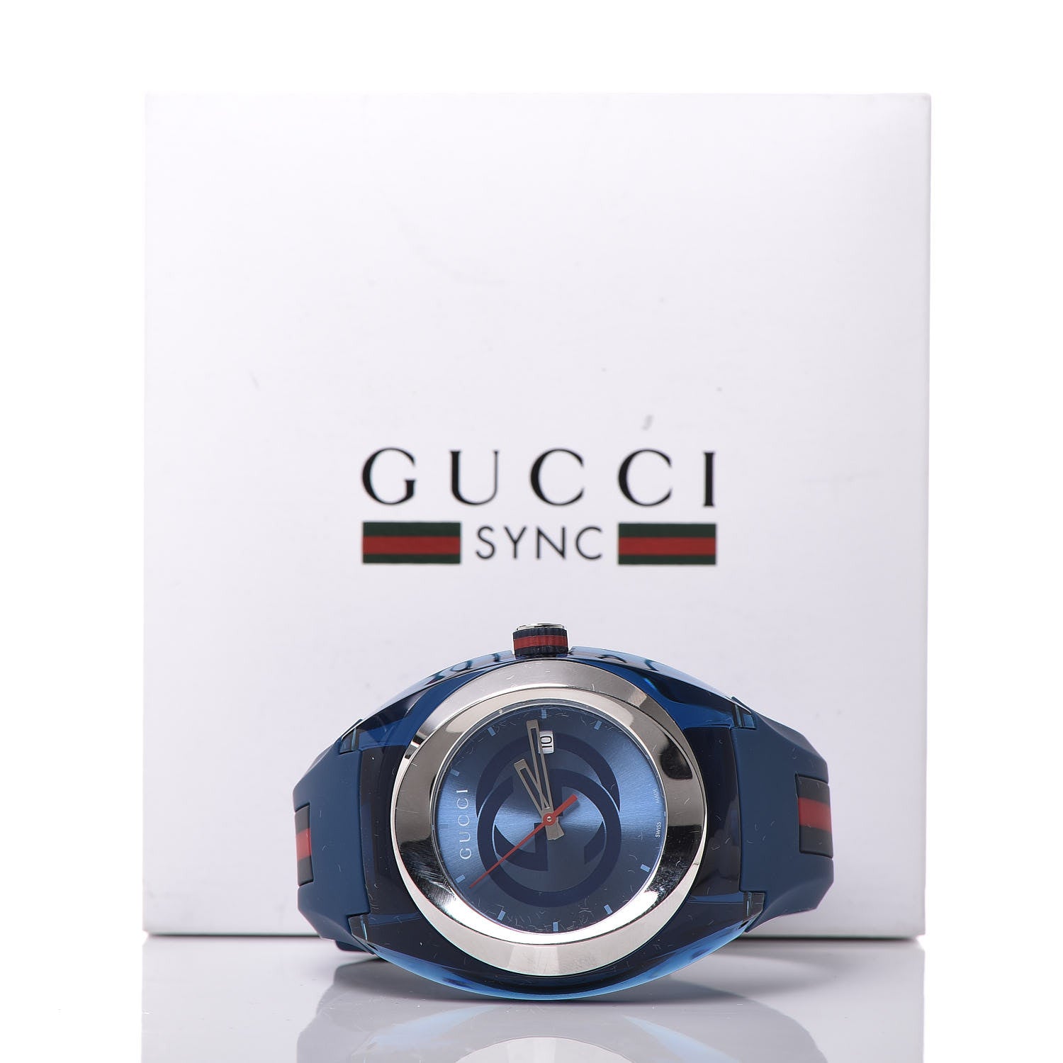Gucci Stainless Steel Rubber 46mm Sync Web Quartz Watch Blue 14 of 14