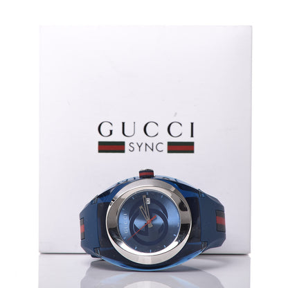 Gucci Stainless Steel Rubber 46mm Sync Web Quartz Watch Blue 14 of 14