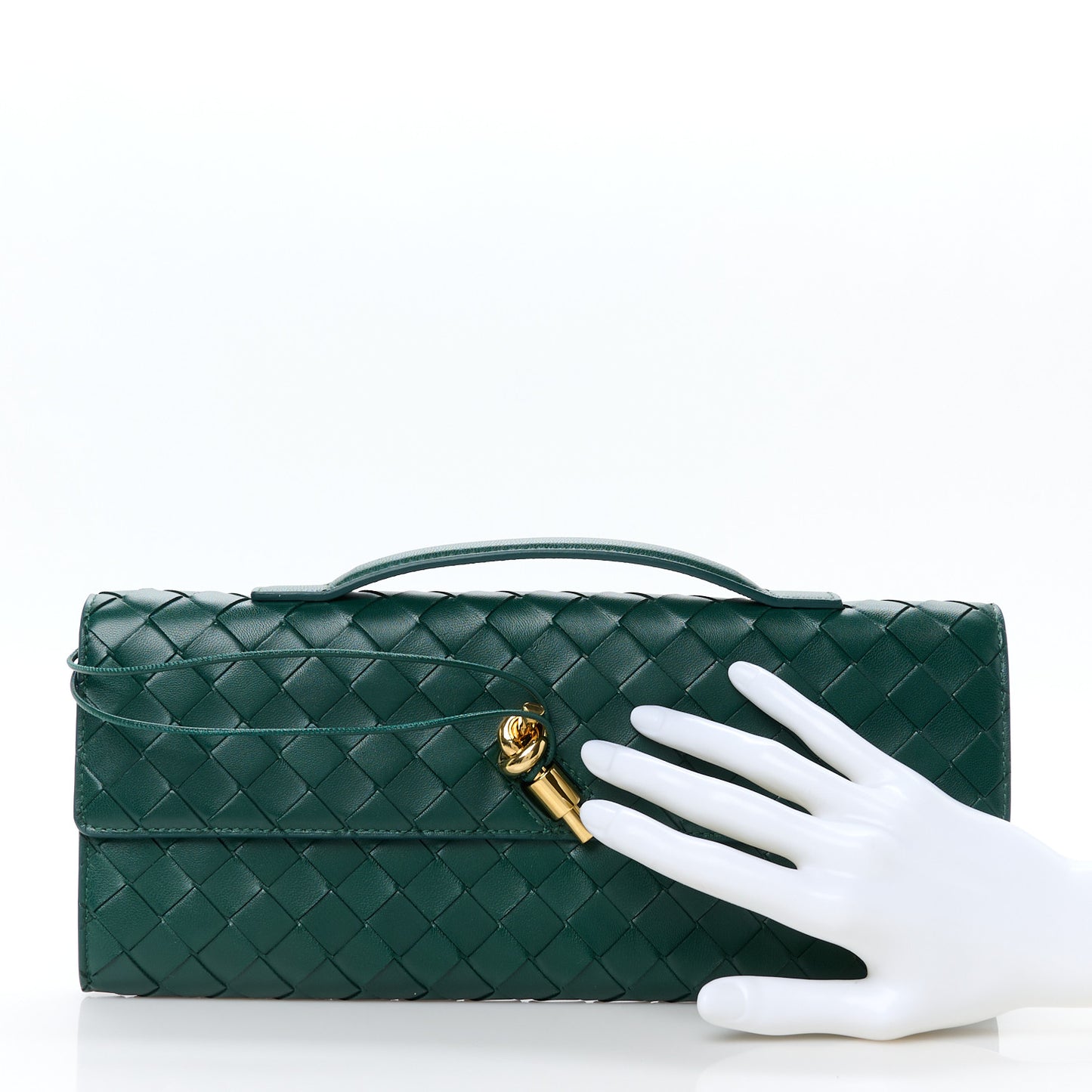 Nappa Intrecciato Long Andiamo Top Handle Clutch Emerald Green