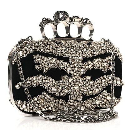 Alexander McQueen Suede Crystal Skull Knuckle Chain Box Clutch Black 3 of 10