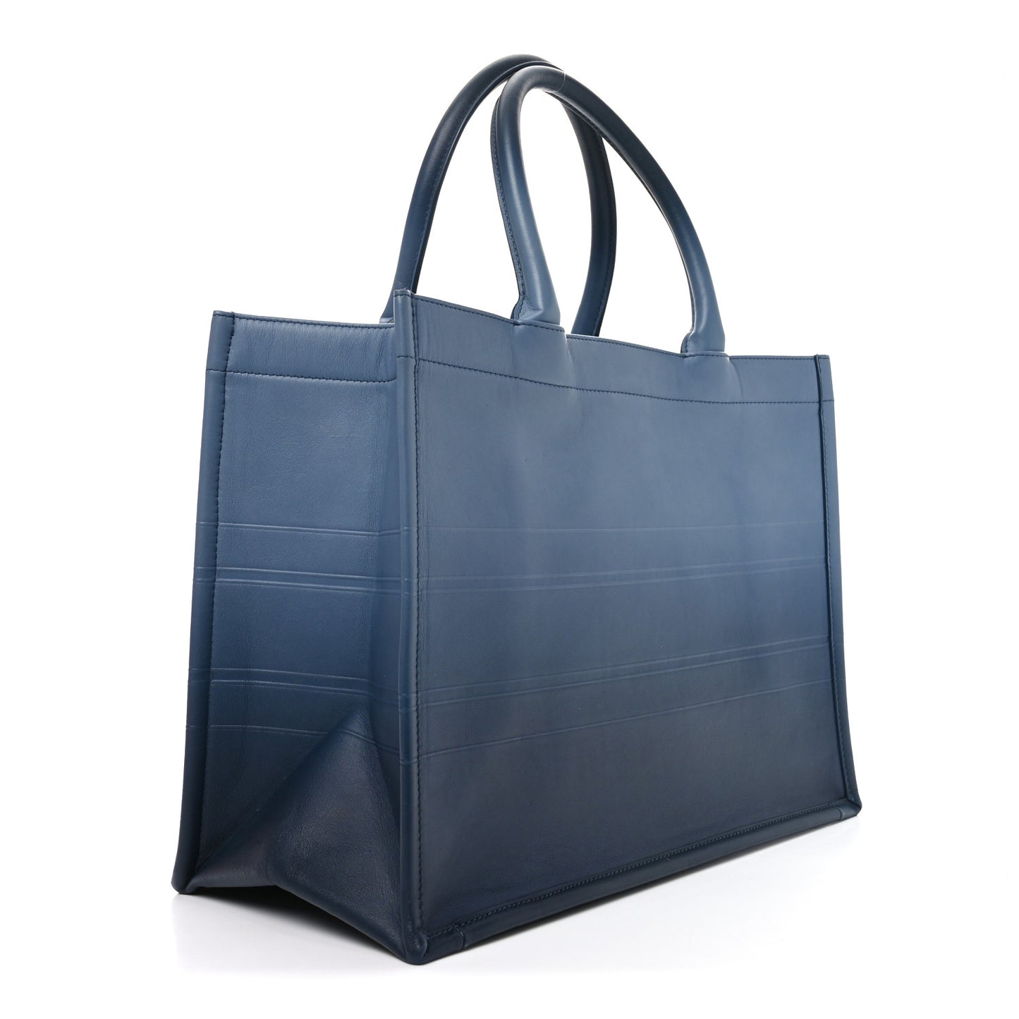 Gradient Smooth Calfskin Embossed Medium Book Tote Indigo Blue