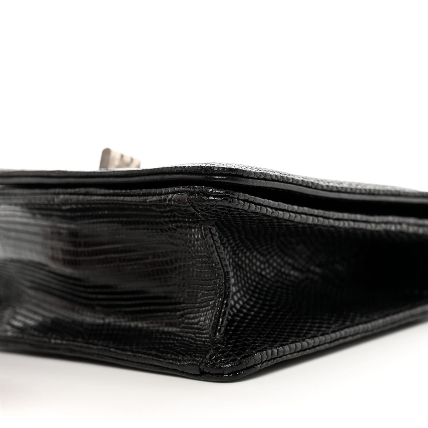 Lizard Mademoiselle Lock Top Handle Crossbody Flap Black