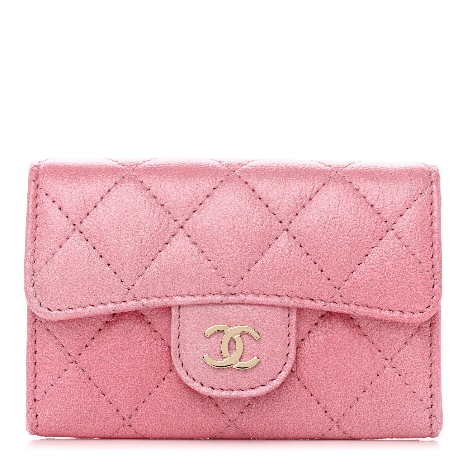 Chanel Cloudy Pearly Goatskin Quilted Flap Card Holder Wallet Light Pink 1 of 8