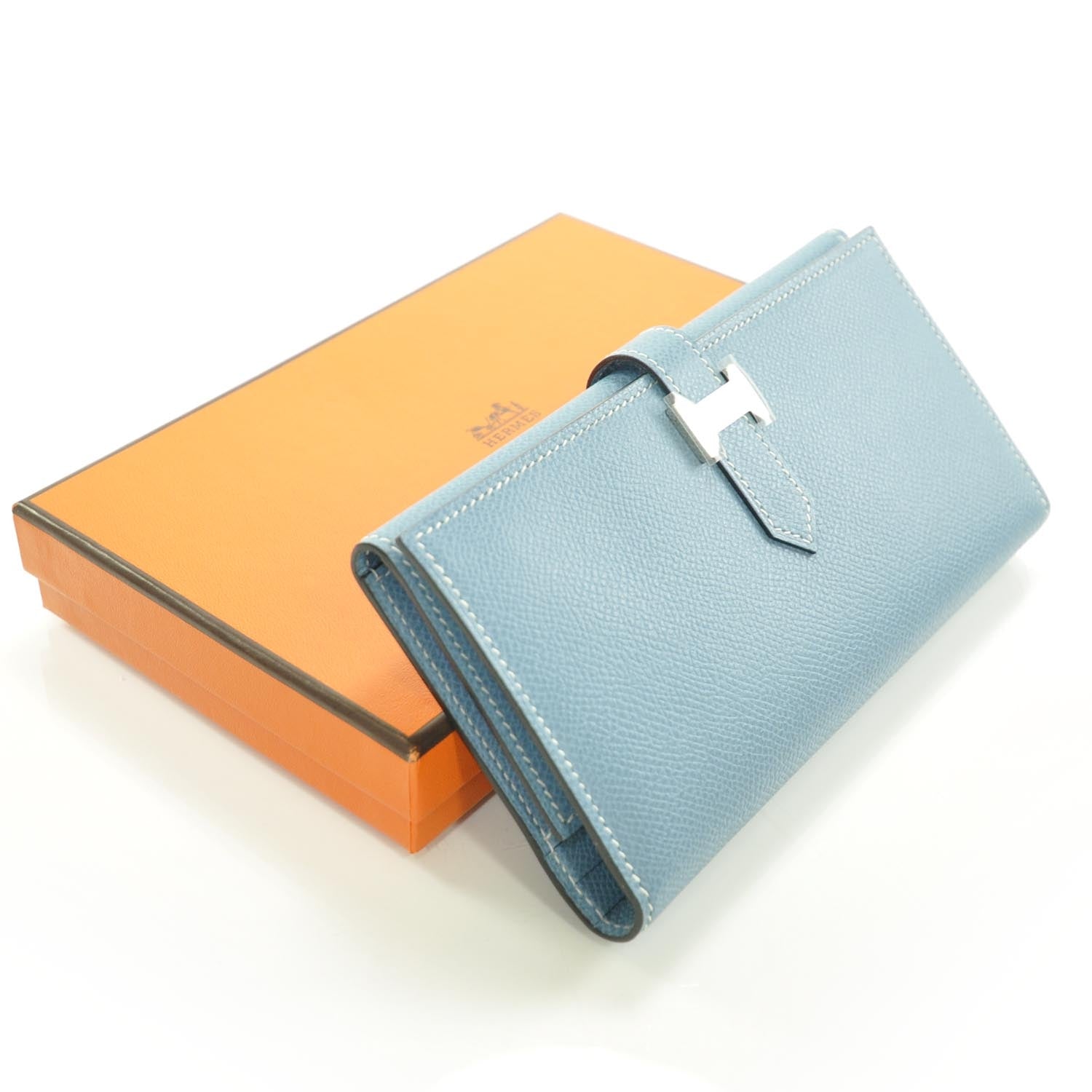 Hermes Veau Epsom Bearn Wallet Blue Jean 3 of 9
