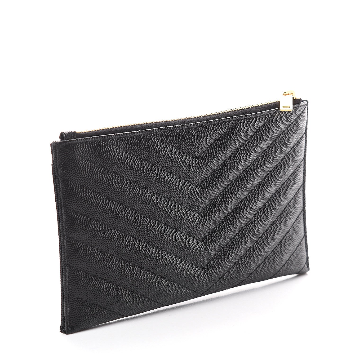 Saint Laurent Grain De Poudre Chevron Monogram Bill Pouch Black 2 of 5