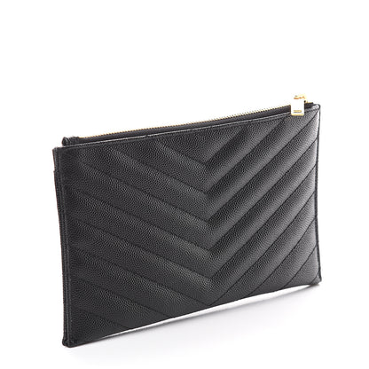 Saint Laurent Grain De Poudre Chevron Monogram Bill Pouch Black 2 of 5