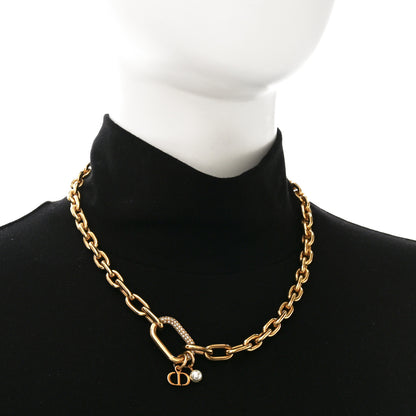 Christian Dior Crystal Pearl CD Chain Necklace Gold 2 of 4