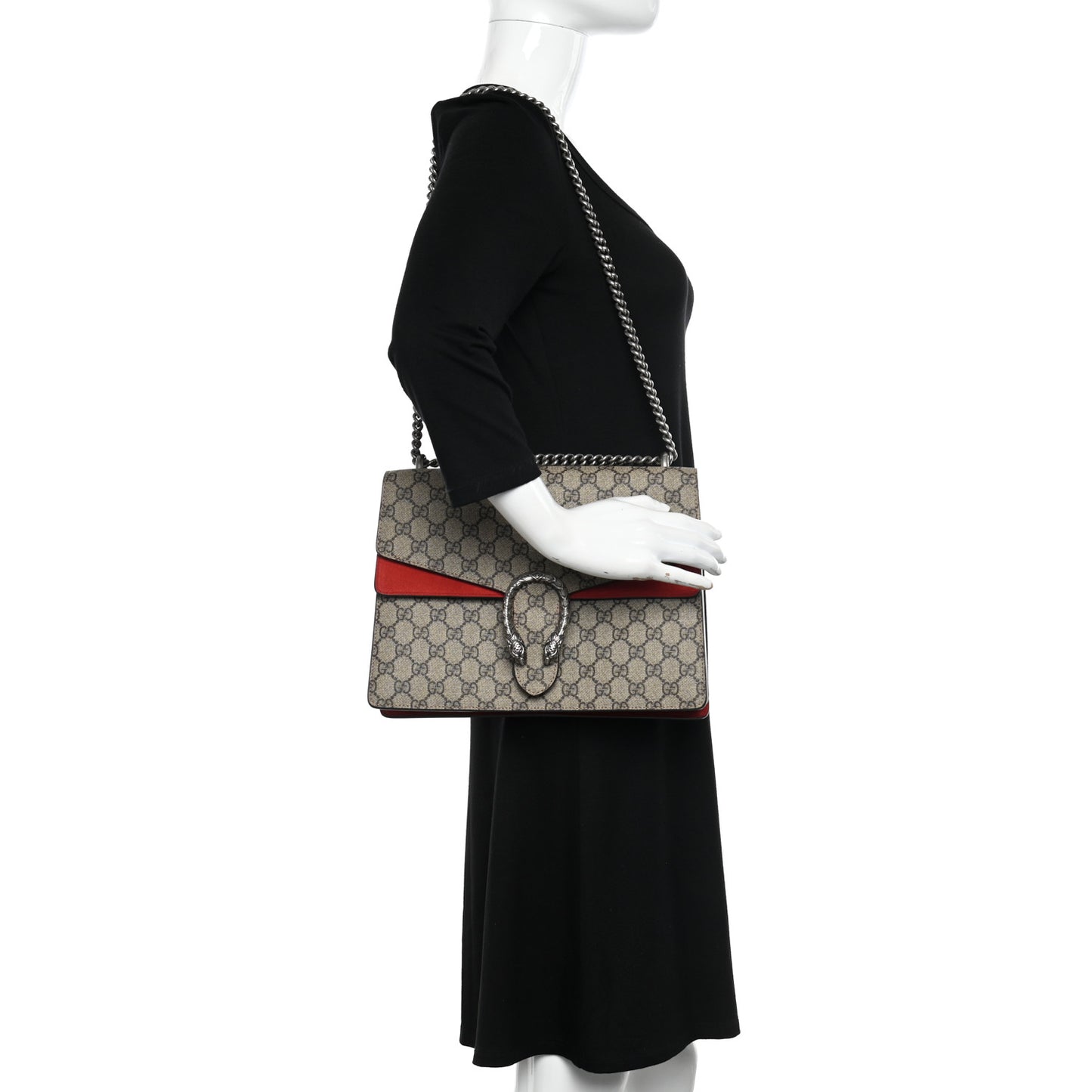 GG Supreme Monogram Suede Cudu Medium Dionysus Shoulder Bag Beige Ebony Vulcanic Red