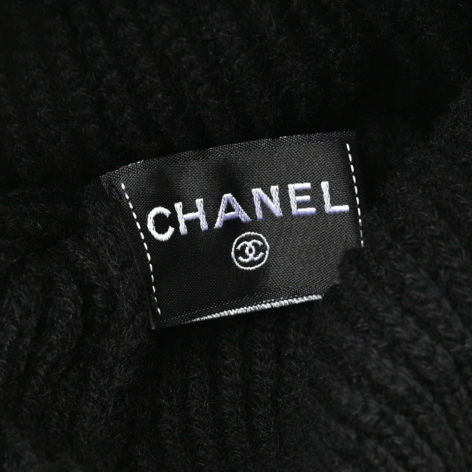 Chanel Cashmere Sequin Logo Beanie Hat Black Gold 5 of 6