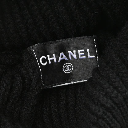 Chanel Cashmere Sequin Logo Beanie Hat Black Gold 5 of 6