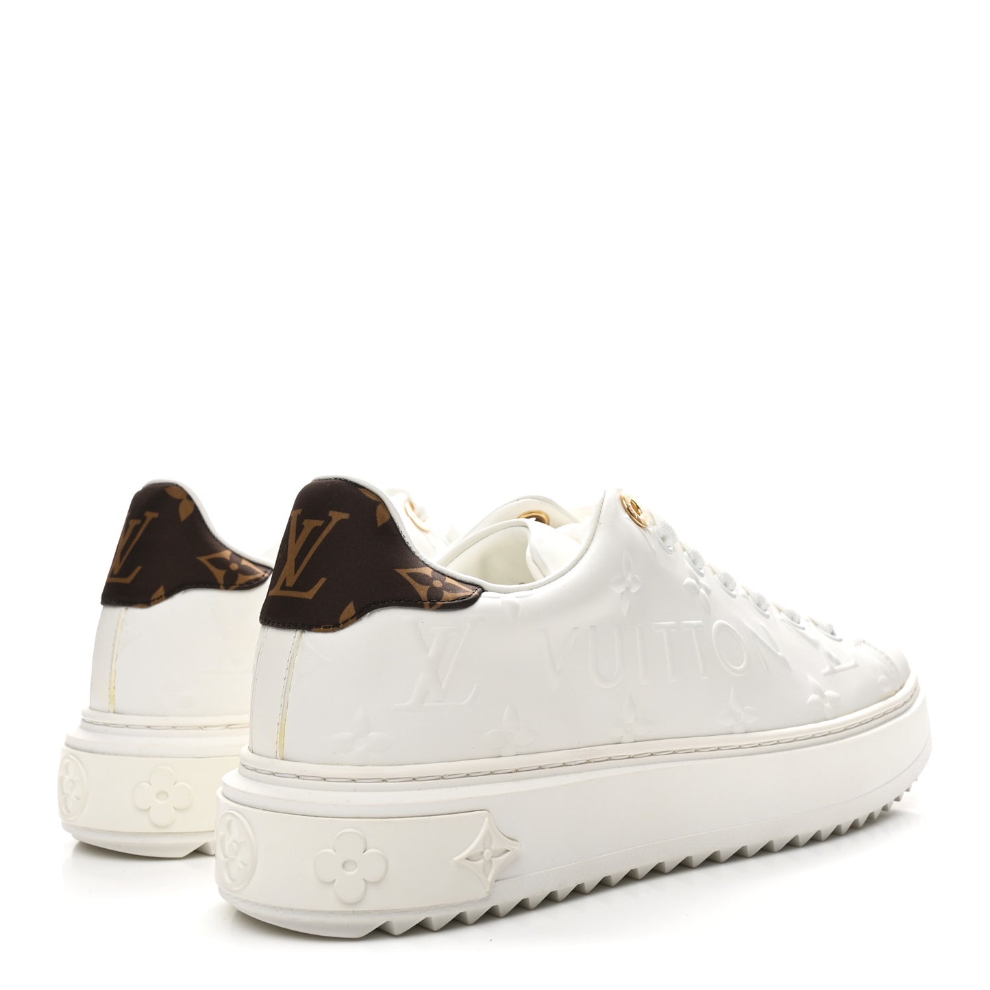 Calfskin Monogram Debossed Time Out Sneakers 37.5 White