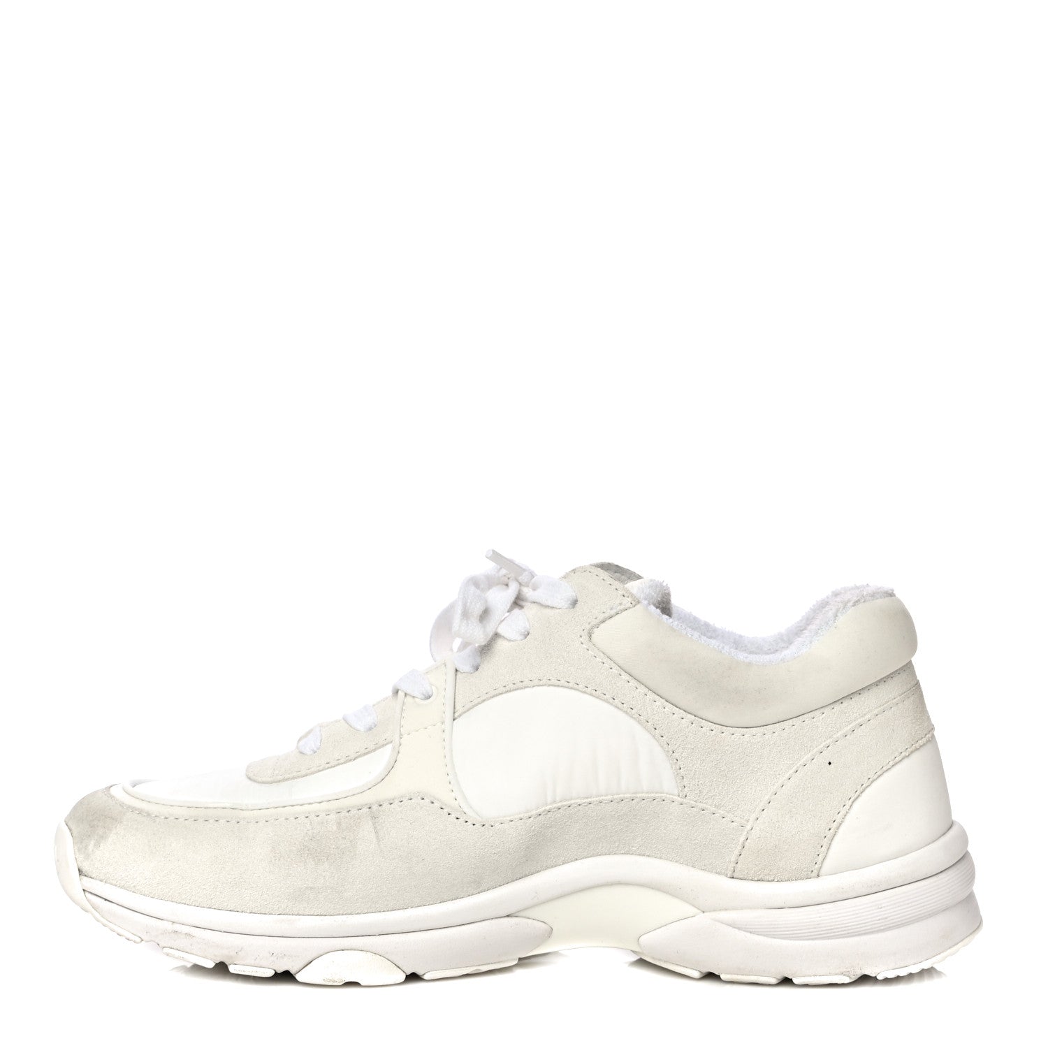 Chanel Suede Calfskin Fabric CC Sneakers 39.5 White 10 of 32