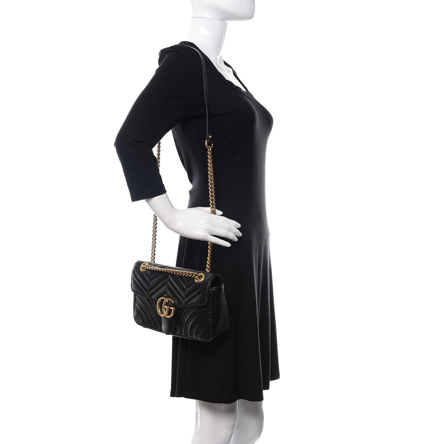 Calfskin Matelasse Small GG Marmont Shoulder Bag Black