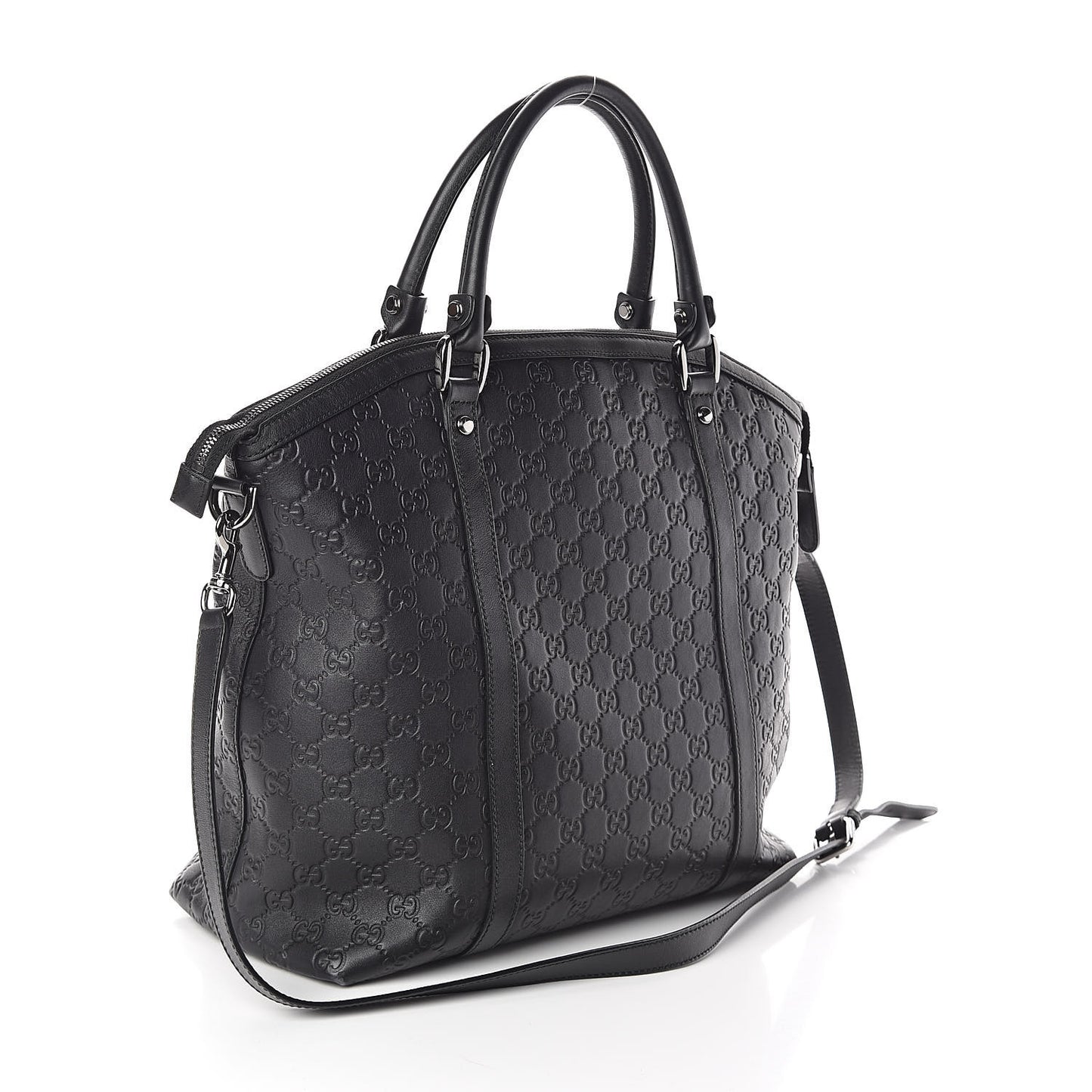 Guccissima Large GG Charm Convertible Dome Satchel Black