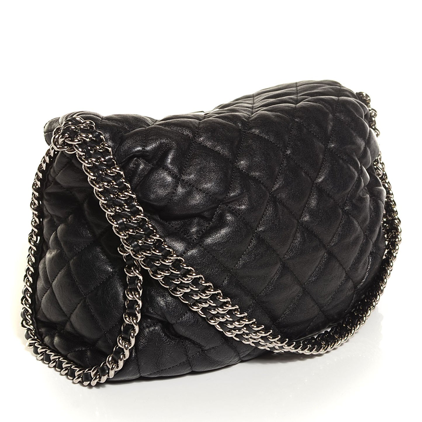 Washed Lambskin Chain Around Hobo Black