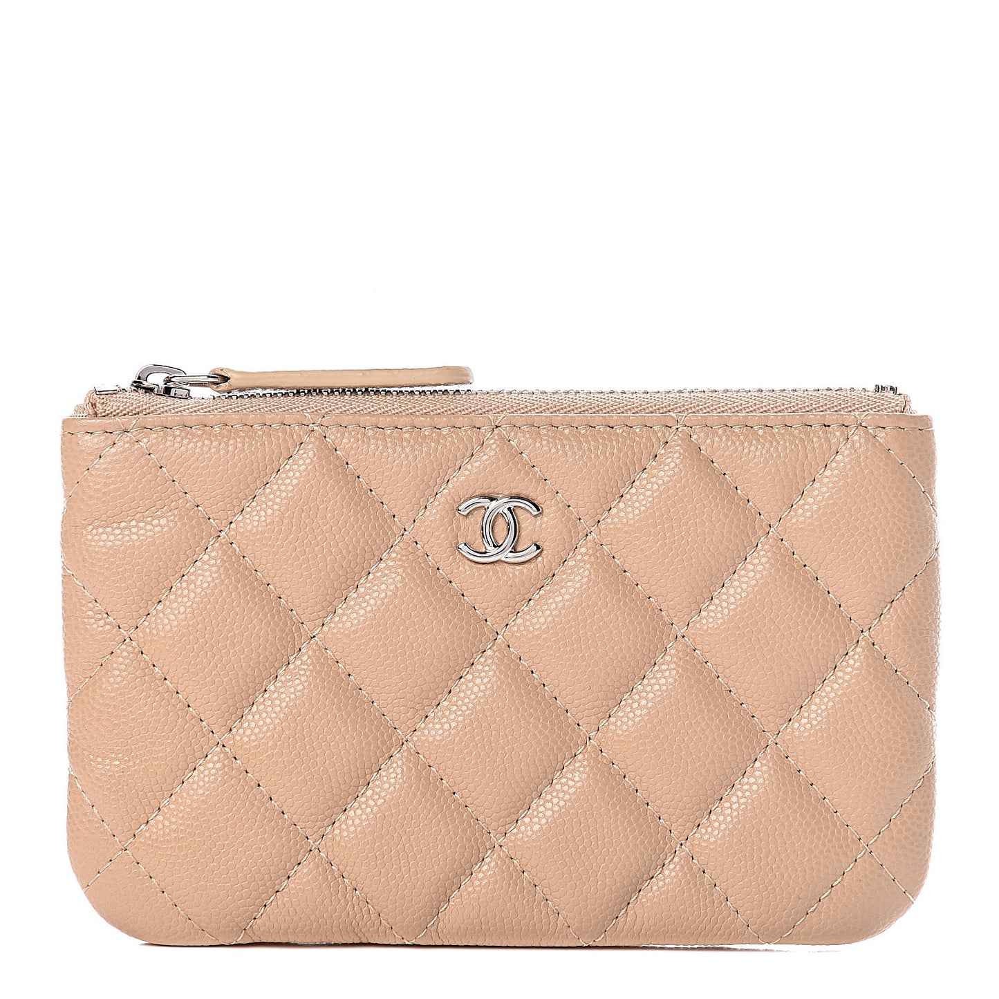 Caviar Quilted Small Cosmetic Case Beige
