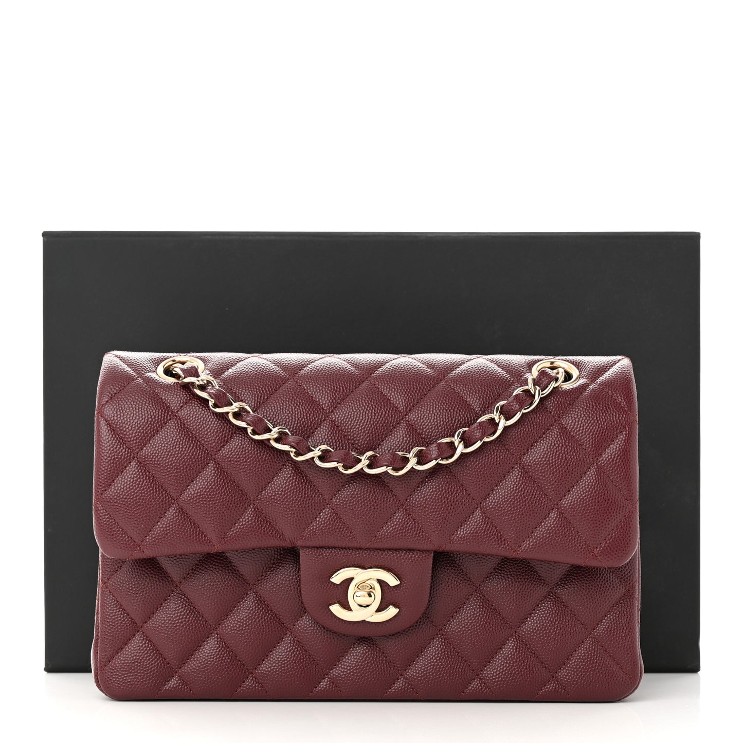Caviar Quilted Small Double Flap Burgundy