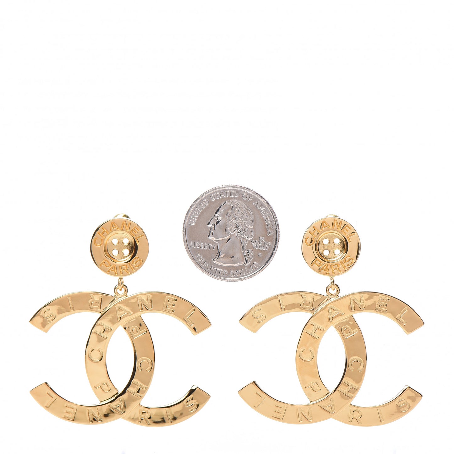 Metal Large Paris Button Earrings Gold
